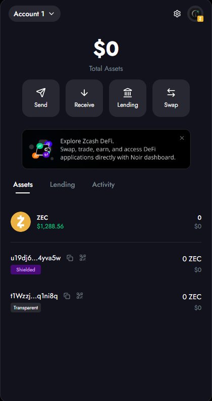 A Zcash wallet home screen